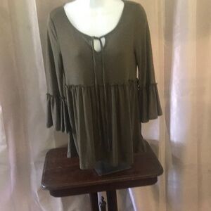 Altar'd State Olive Green Tunic with Ruffle Sleeves